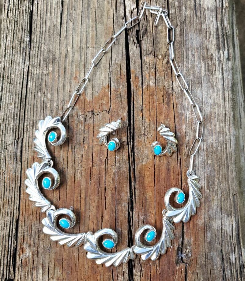 Sandcast with Sleeping Turquoise necklace and earring set