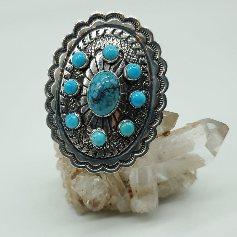 Silver Concho Ring with Turquoise Adjustable