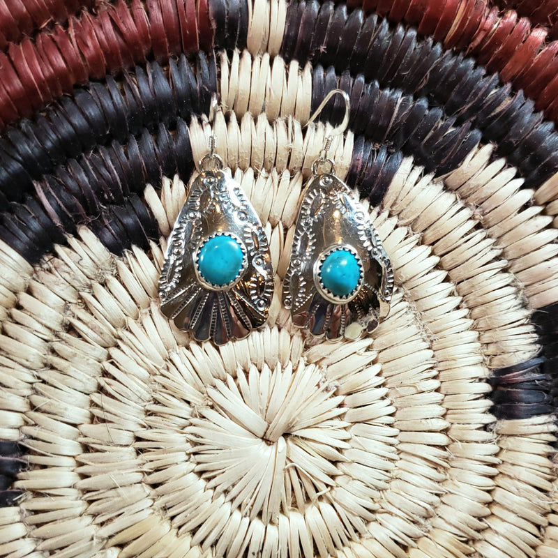 Silver Fan Turquoise Earrings