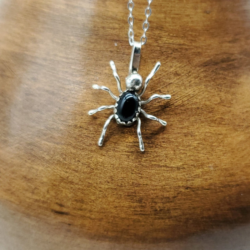 Silver Spider with Onyx Pendant. Silver Chain