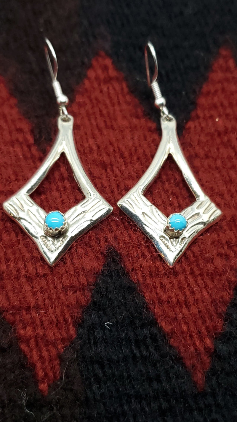 Silver cut-out  Diamond shape with Turquoise