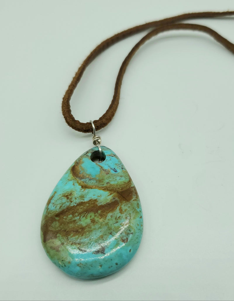 Teardrop Turquoise pendant with Leather Cord