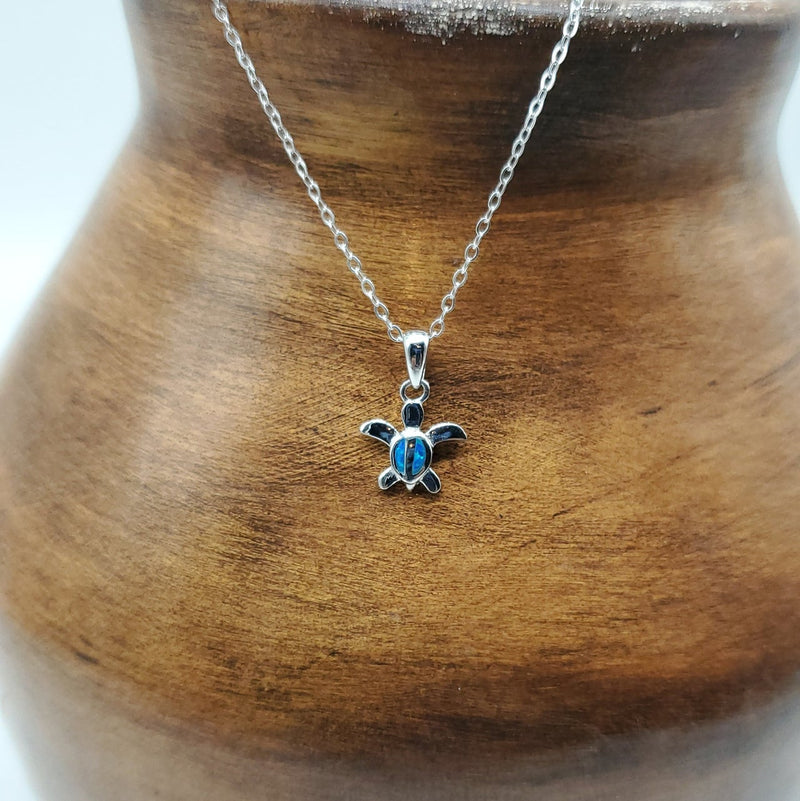 Tiny Blue Opal Turquoise pendant with Silver Chain