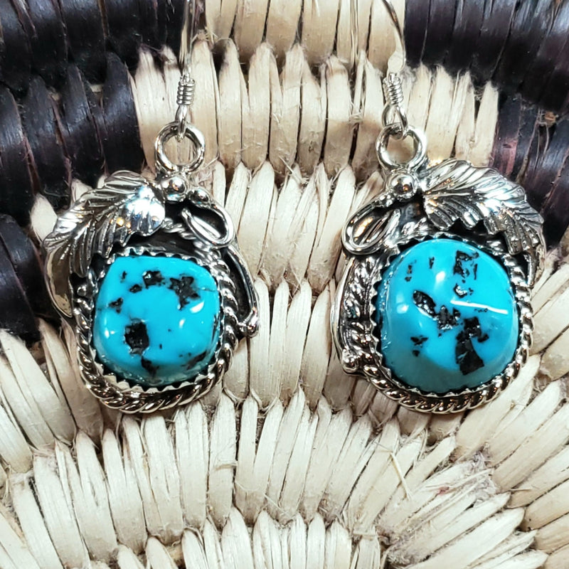 Turquoise Nugget and Leaf Earrings