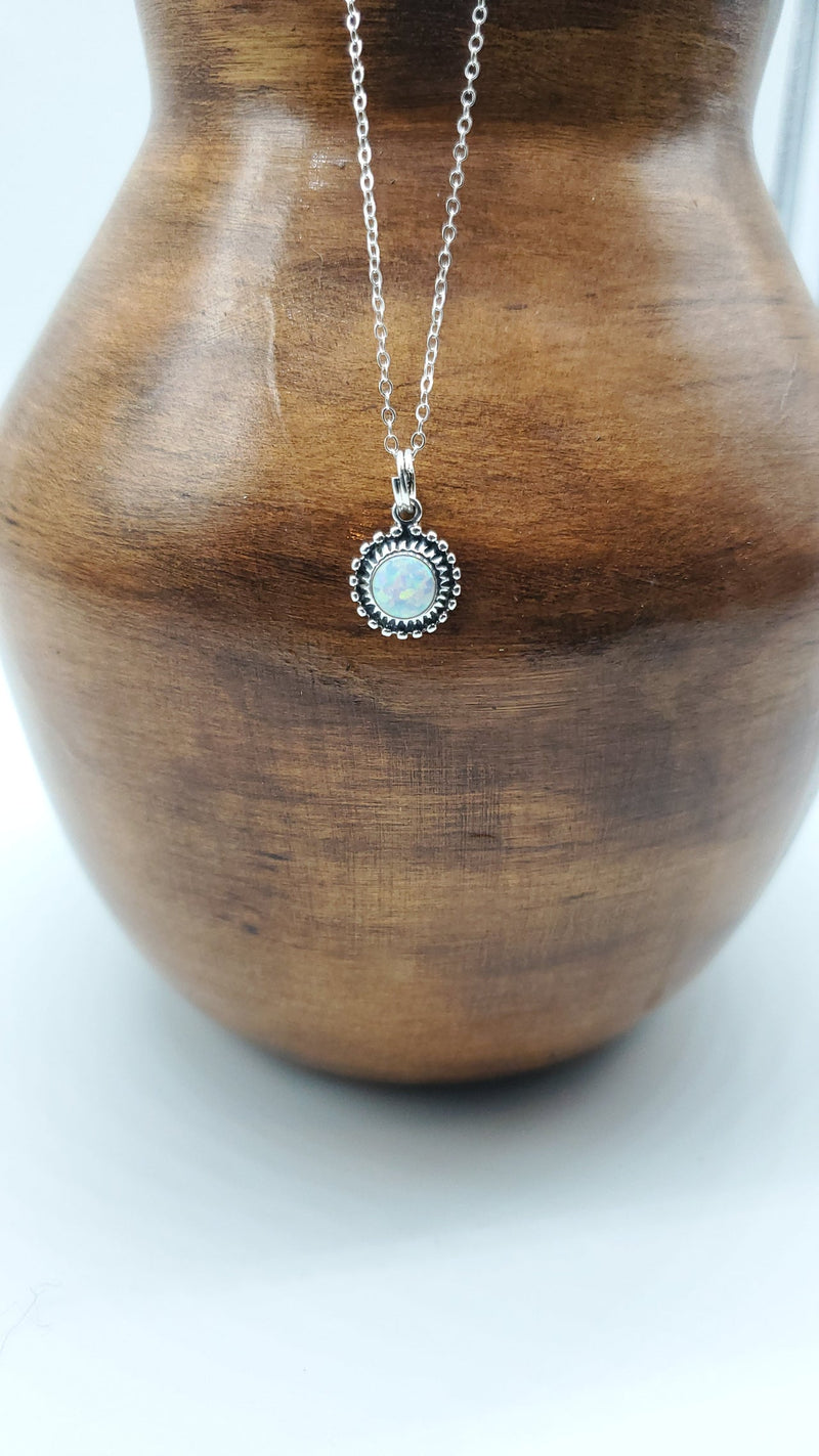 White Opal charm with Silver chain
