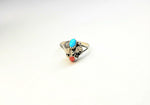 Leaf Design Ring with Coral and Turquoise Nugget