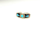 Pueblo Design Inlay Ring with Turquoise Nugget