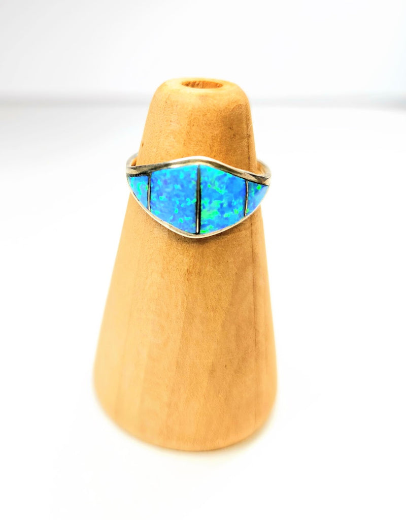 Blue Opal Silver Inlay Ring