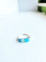 White Opal and Turquoise Silver Inlay Ring