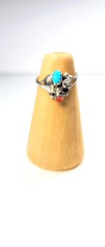 Leaf Design Ring with Coral and Turquoise Nugget