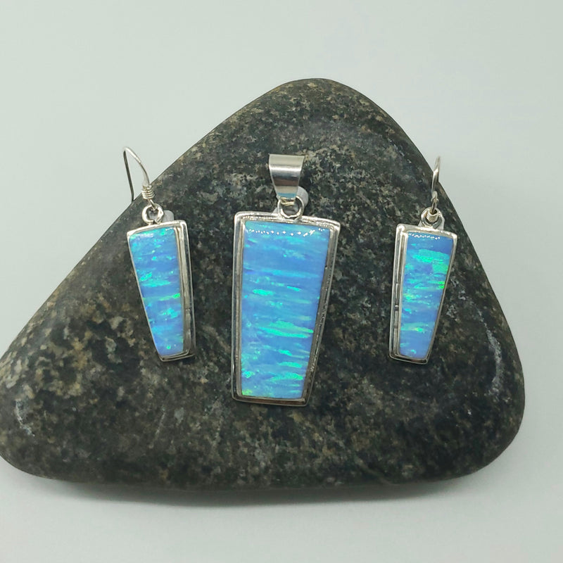 Blue Opal Pendant and Earwire Earrings