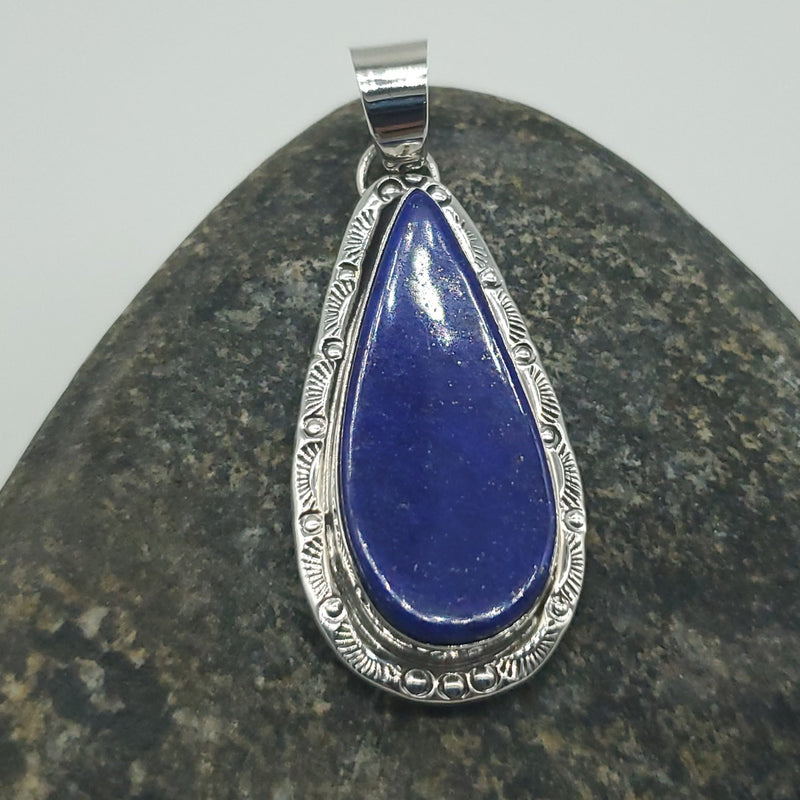 Blue Lapis Pendant with side stamping